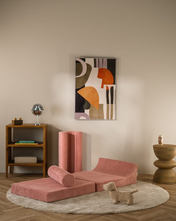 Sztruksowy fotel modułowy dla dzieci wykonany z materiałów z certyfikatami OEKO-TEX® i GRS®.