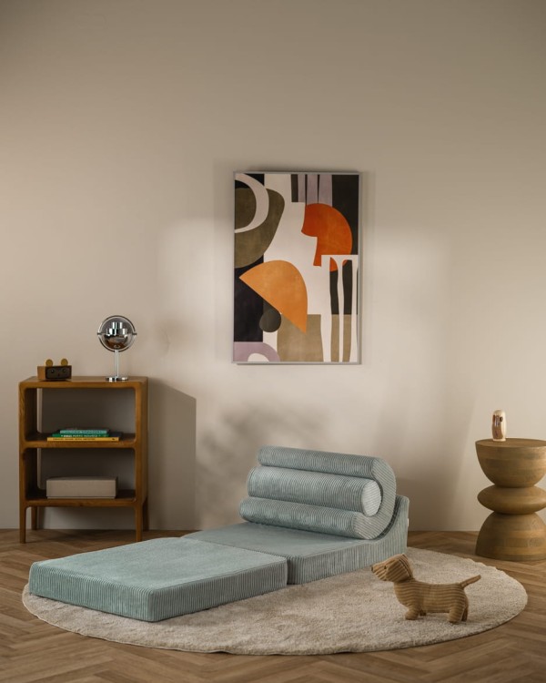 Sztruksowy fotel modułowy dla dzieci wykonany z materiałów z certyfikatami OEKO-TEX® i GRS®.