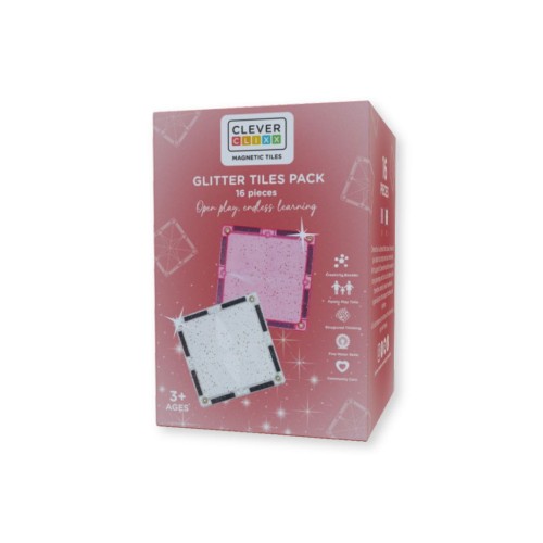 Klocki magnetyczne Cleverclixx Glitter Tiles Pack Transparent Pink 16 el.