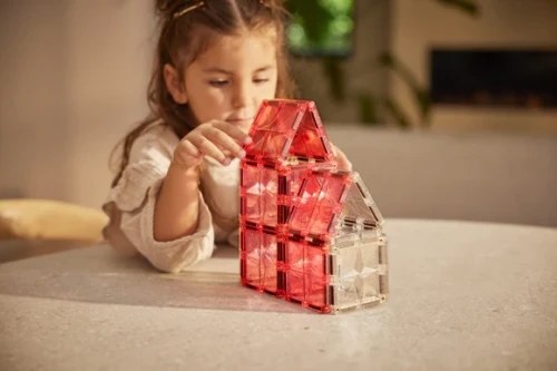 Brokatowe klocki magnetyczne Cleverclixx transparentne różowe 16 elementów