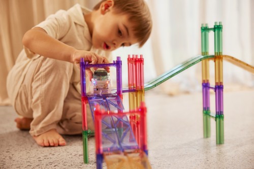 Tor wyścigowy z klocków magnetycznych Cleverclixx Large Race Track Pastel