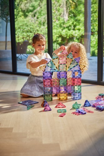 Duży zestaw klocków magnetycznych Cleverclixx Pastel 125 elementów